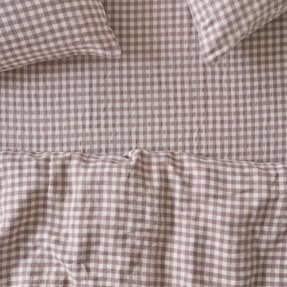 Piglet In Bed Fitted Sheet California King Elderberry Gingham Linen Bedding - Picture 3 of 8